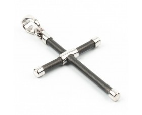 Златен Кръст с Карбонови Нишки 14К Бяло Злато Bloom Jewellery